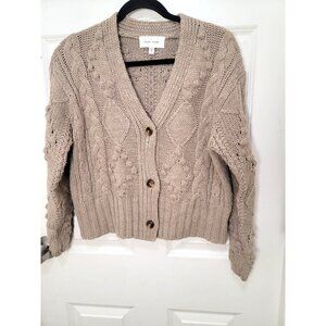 Dear John Sasha Women's Oatmeal Cable Knit Button Cardigan Sweater Size S